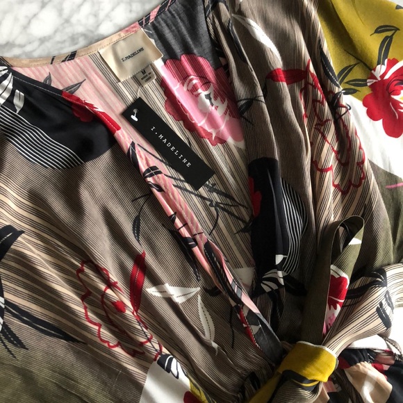 NWT I.Madeline Floral Stripped Wrap Dress - Picture 6 of 7